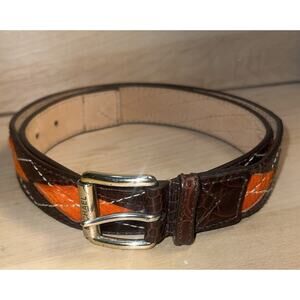 VINTAGE MICHAEL KORS GENUINE LEATHER ARGYLE BROWN ORANGE FUR BELT Medium 32”